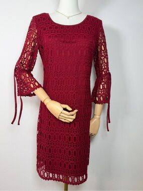 DB Burgundy Lace Christmas Holiday Party Dress Fall Wedding Guest Size 8P Preppy